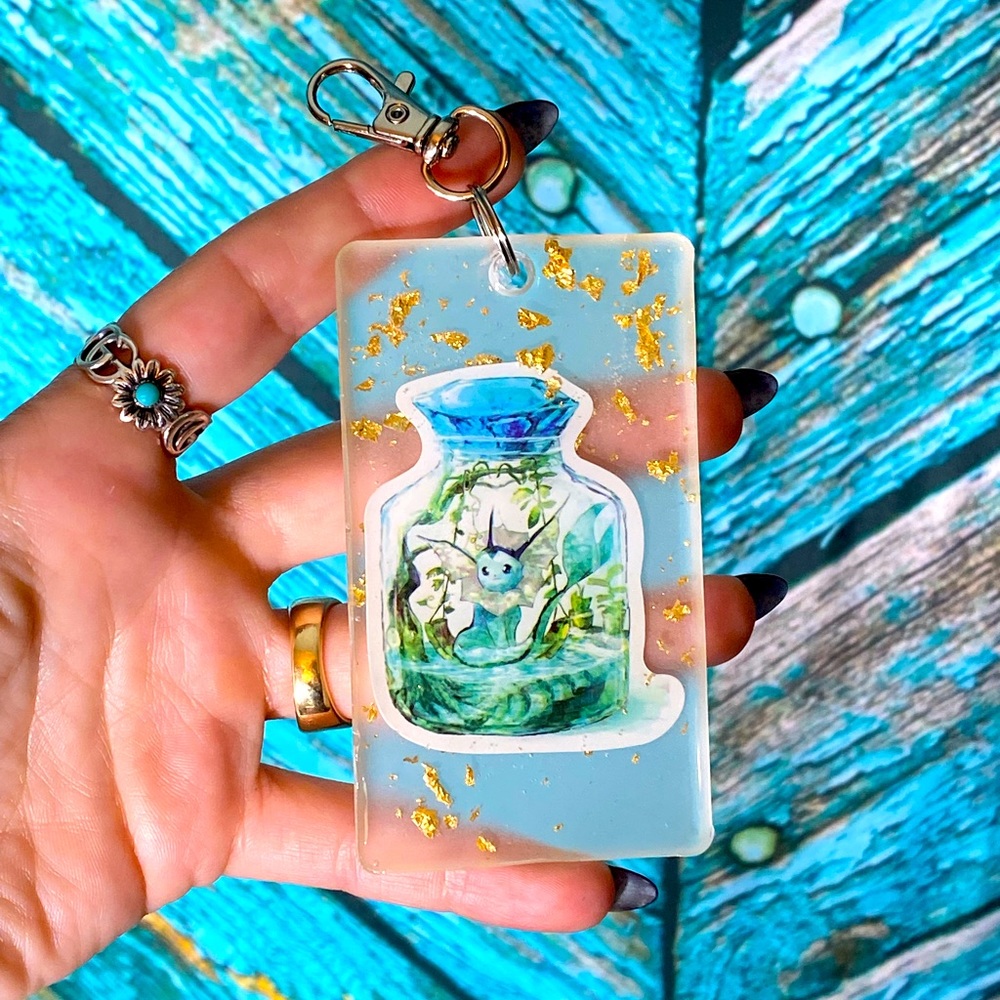 Pokémon Vaporeon in Their Perfect Environment Jar Cartoon Keychain Bag Charm